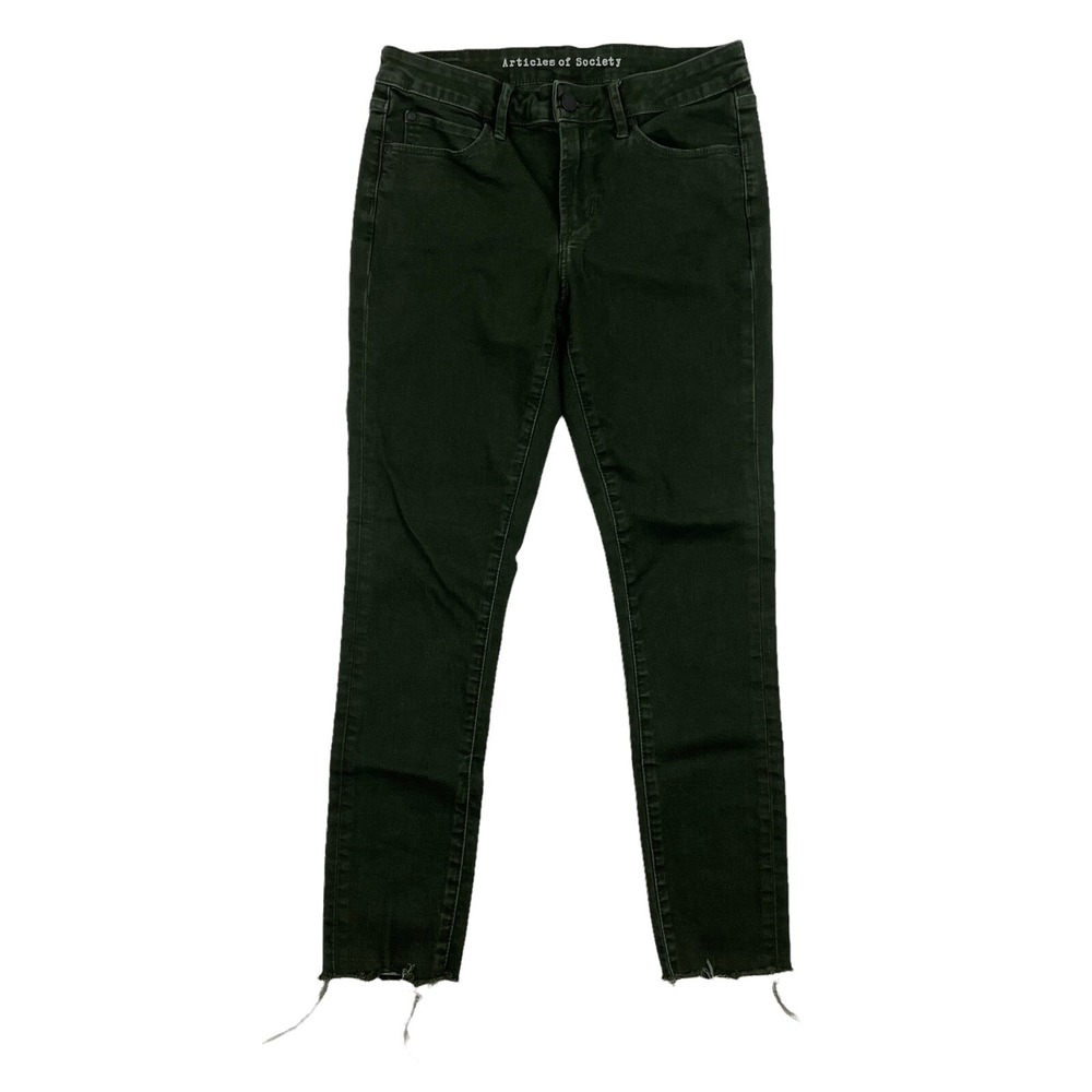 Articles of Society Stephanie Raw Hem Skinny Jeans Stretch Olive Green Size 27